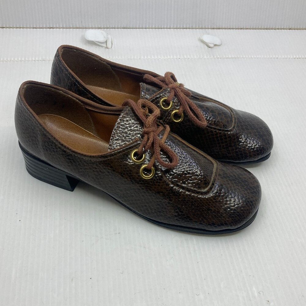 Vtg 1960s new deadstock child baby brown laced shoes sz 3